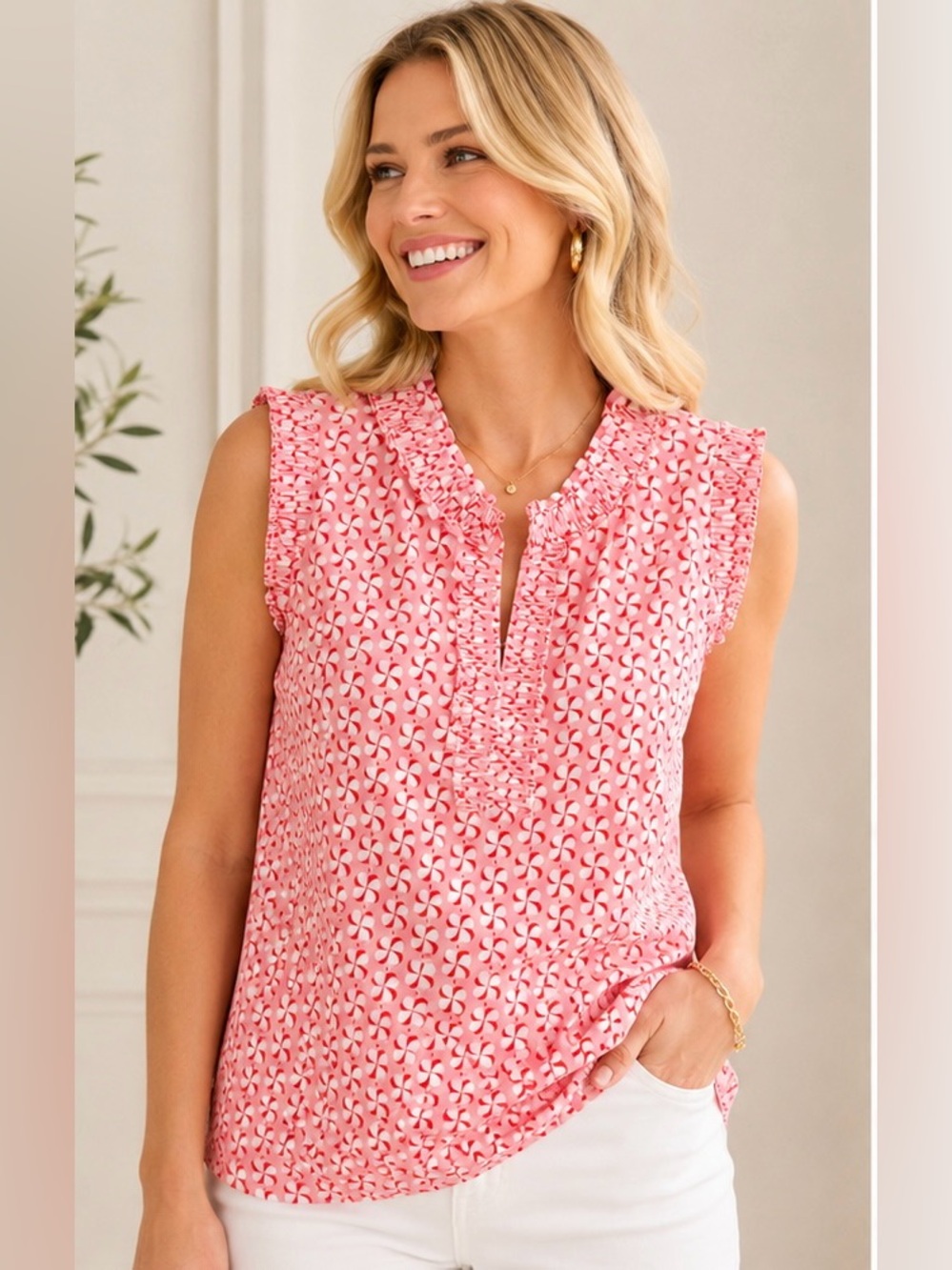 Boden Ruffle Neck Sleeveless Blouse